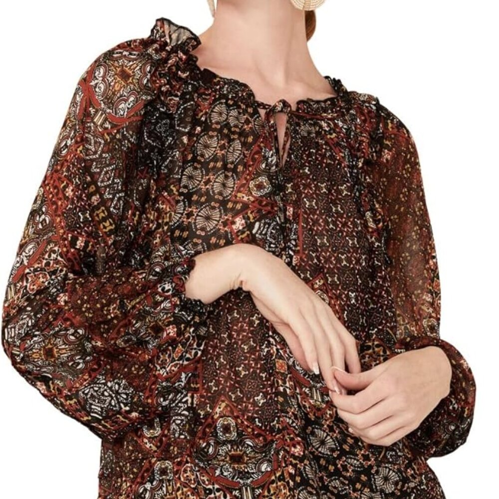 Miss Me Women's Boho Paisley Peasant Top